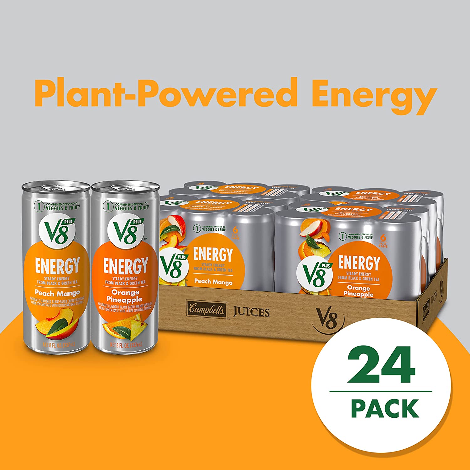 V8 +ENERGY Orange Pineapple Energy Drink, 8 Ounce Can (4 Packs Of 6 Cans) - Image 2